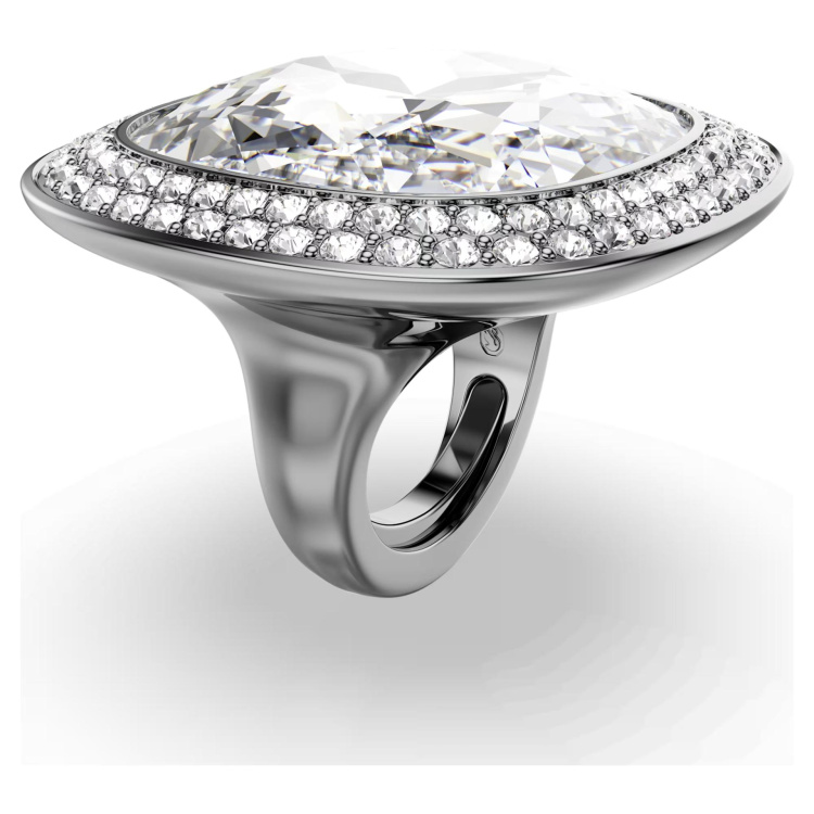 Una Angelic cocktail ring Cushion cut, White, Ruthenium plated